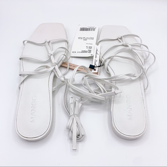 Mango White Square Toe Lace Up Sandals - Picture 4 of 6